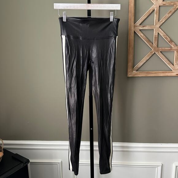 Spanx Faux Leather Side Stripe Leggings Black - Small - Picture 2 of 5